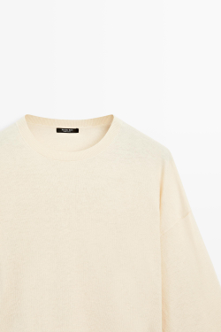 Massimo Dutti Свитер из смесовой шерсти с круглым вырезом, ванильный