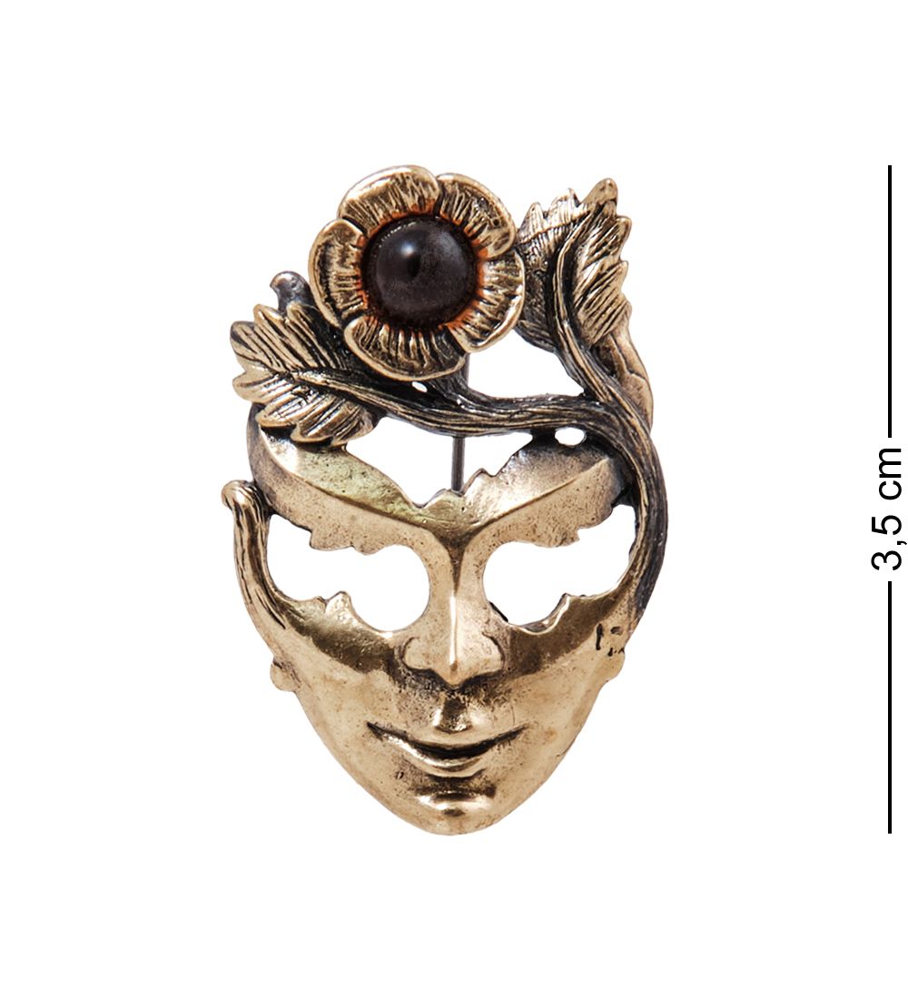 AM-4008 Брошь «Маска Цветок» (латунь, янтарь)