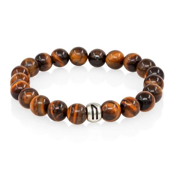 Браслет из натурального тигроового глаза с руной Уруз из серебра 925 пробы - Внутренний потенциал