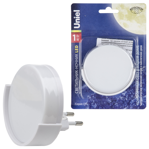 DTL-316 Круг/White/Sensor Светильник-ночник. С фотосенсором (день-ночь). Белый. ТМ Uniel