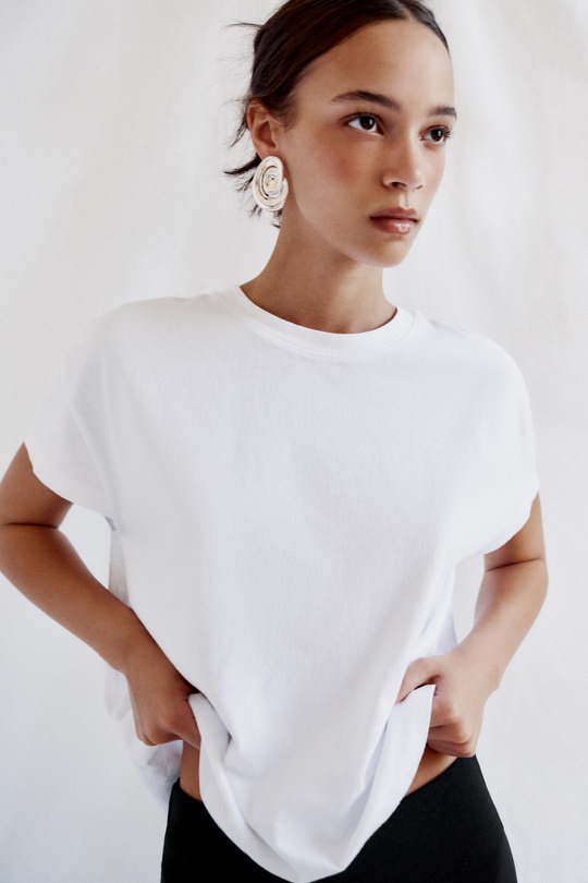 ZARA ФУТБОЛКА С КОРОТКИМИ РУКАВАМИ, БЕЛЫЙ