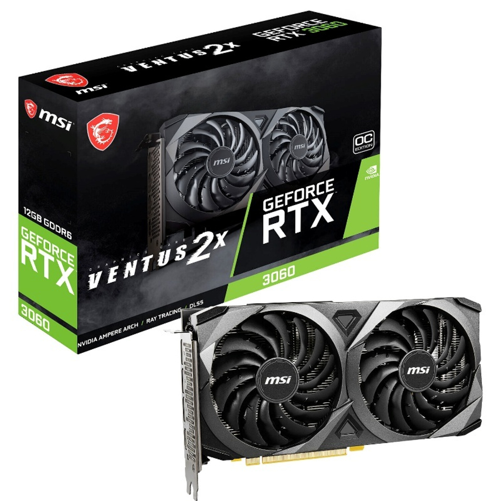 Видеокарта MSI GeForce RTX™ 3060 VENTUS 2X 12G GDDR6 192-bit OC, 1807 МГц