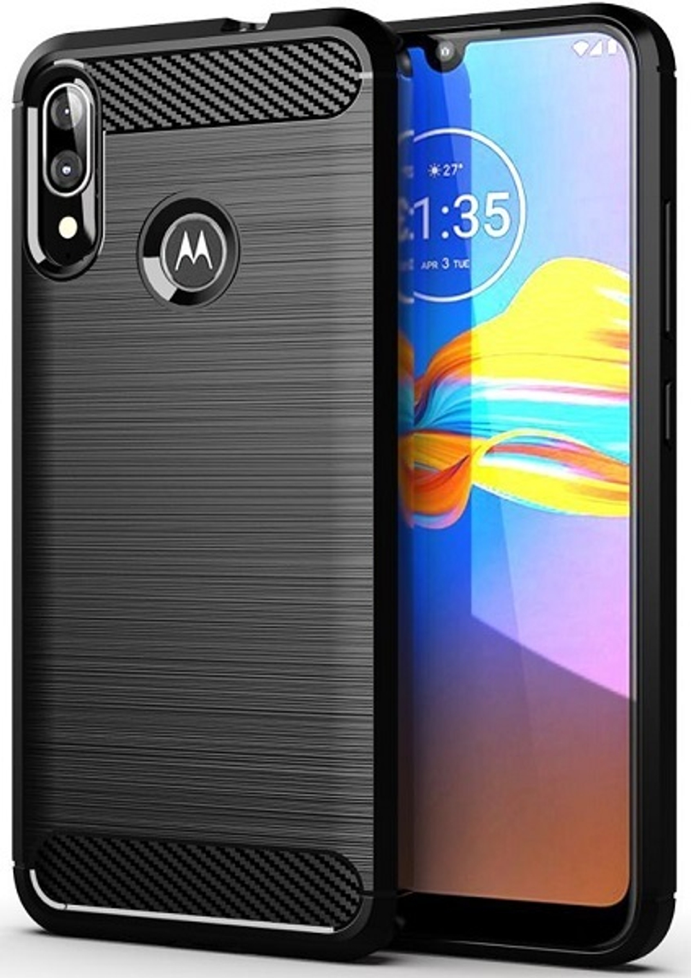 Чехол для Motorola Moto E6S (E6 Plus) цвет Black (черный), серия Carbon от Caseport