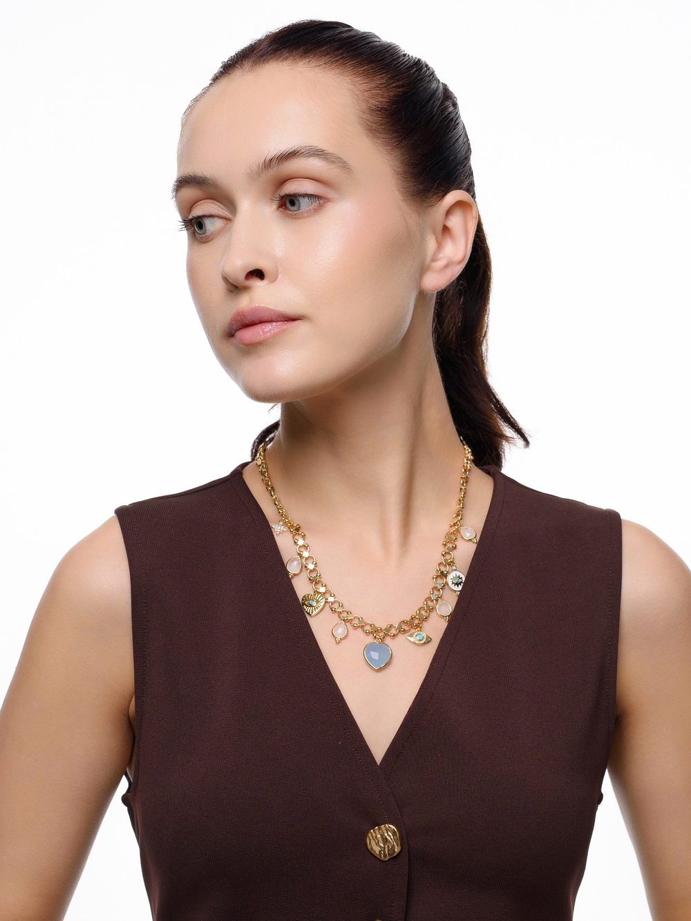 Колье "Amour blue grid" Gold