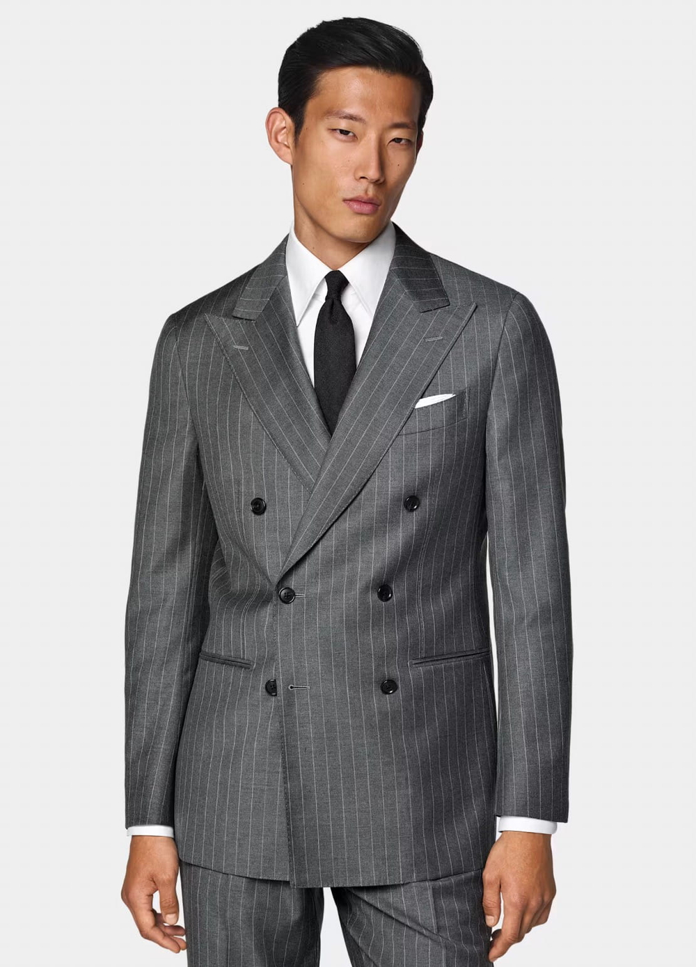 Мужской двубортный костюм (серый) Б62