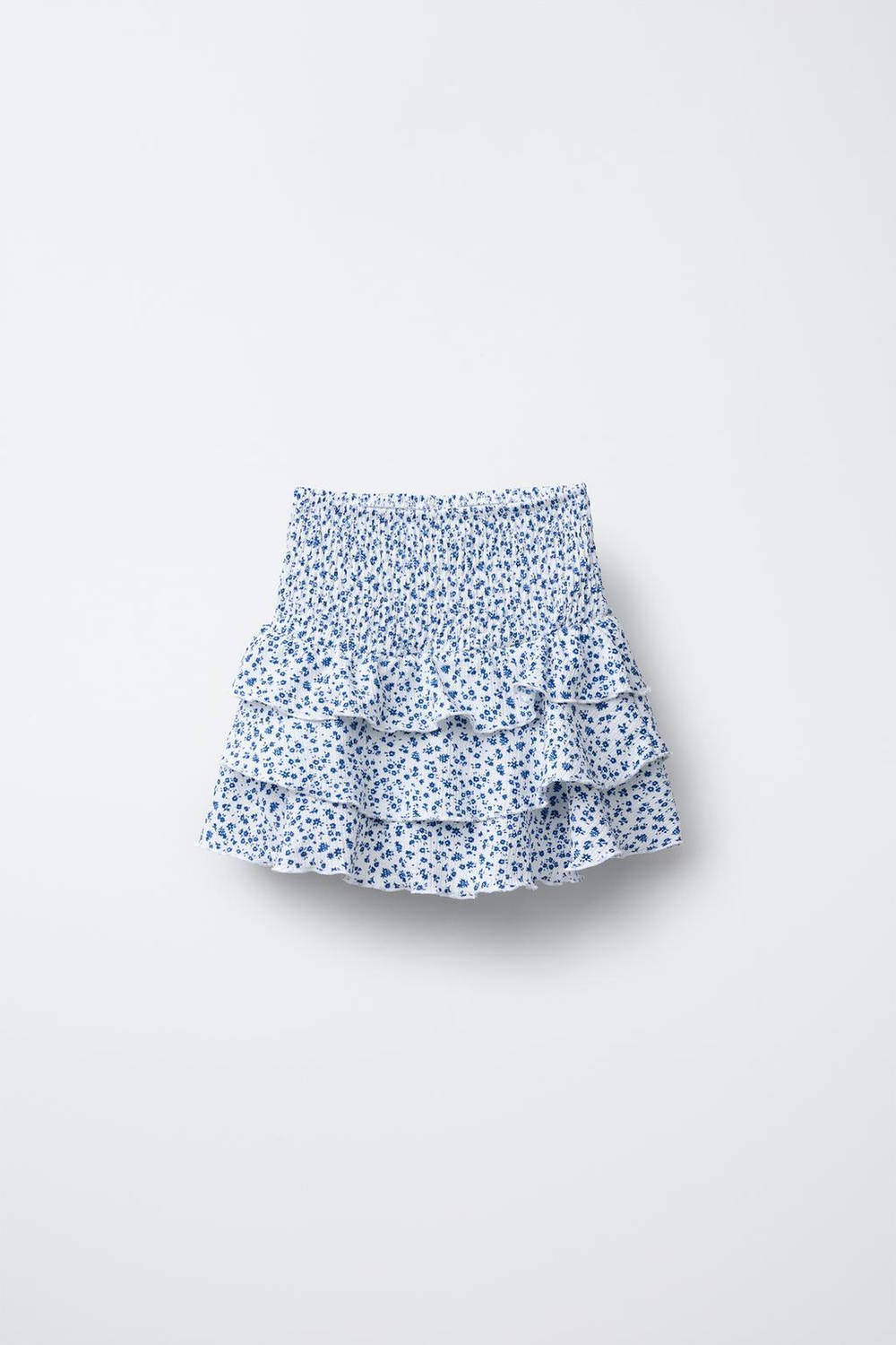 ZARA ЮБКА-ШОРТЫ ИЗ РЕЛЬЕФНОЙ ТКАНИ С ЦВЕТОЧНЫМ ПРИНТОМ, СИНИЙ