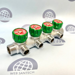 Коллектор FAR 3/4" на четыре отвода 1/2" под плоское уплотнение