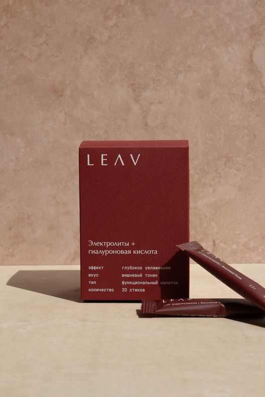 Напиток с электролитами и гиалуроновой кислотой, вишня, 20 стика / LEAV