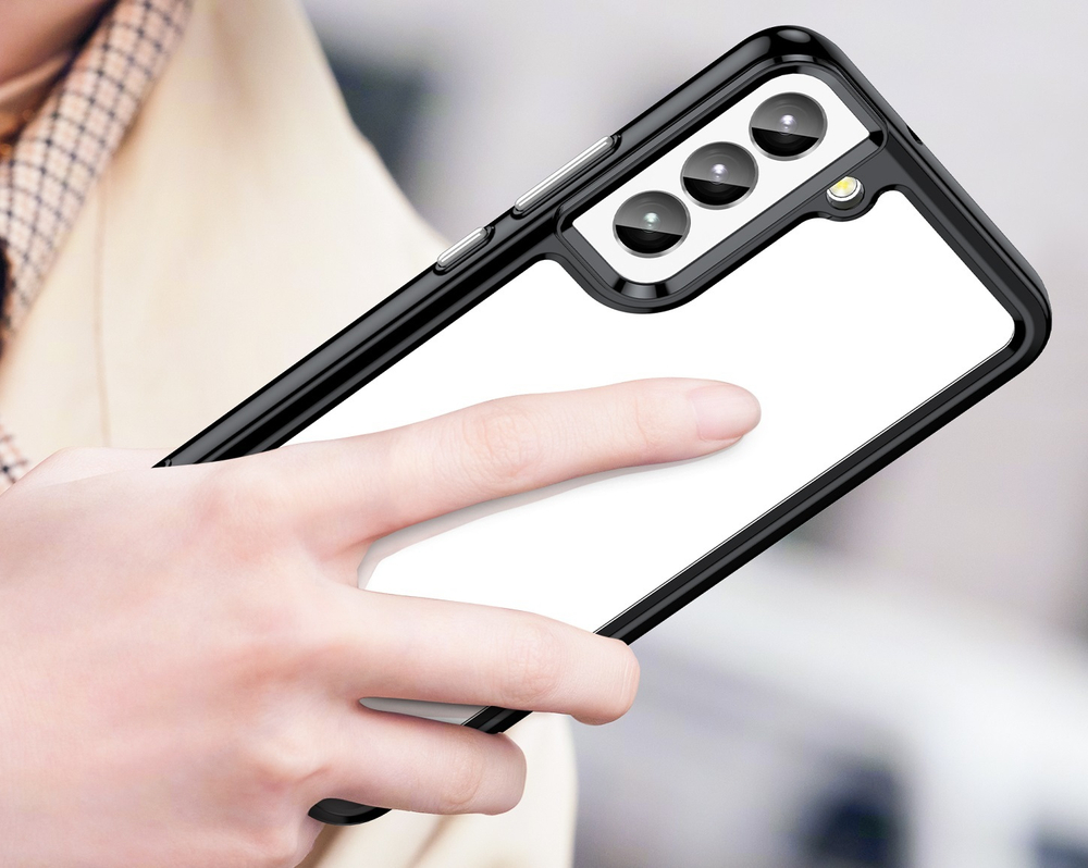 Двухкомпонентный чехол с мягкими черными рамками для телефона Samsung Galaxy S22, мягкий отклик кнопок