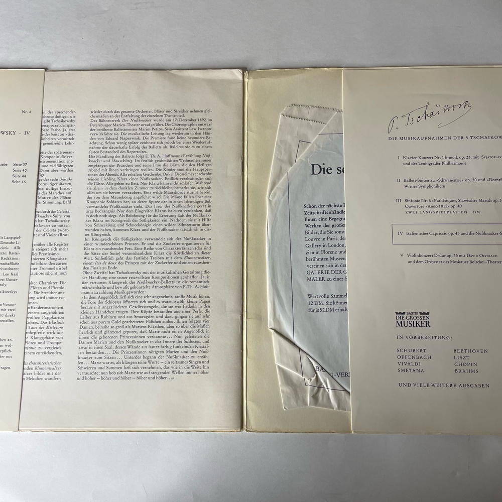 Винтажная виниловая пластинка LP П. И. Чайковский, Щелкунчик Фрагменты, P. I. Tschaikowsky In 5 Folgen, Band IV, Nussknacker Suite Fur Orchester, Op. 71a (Германия 1966) 10 дюймов