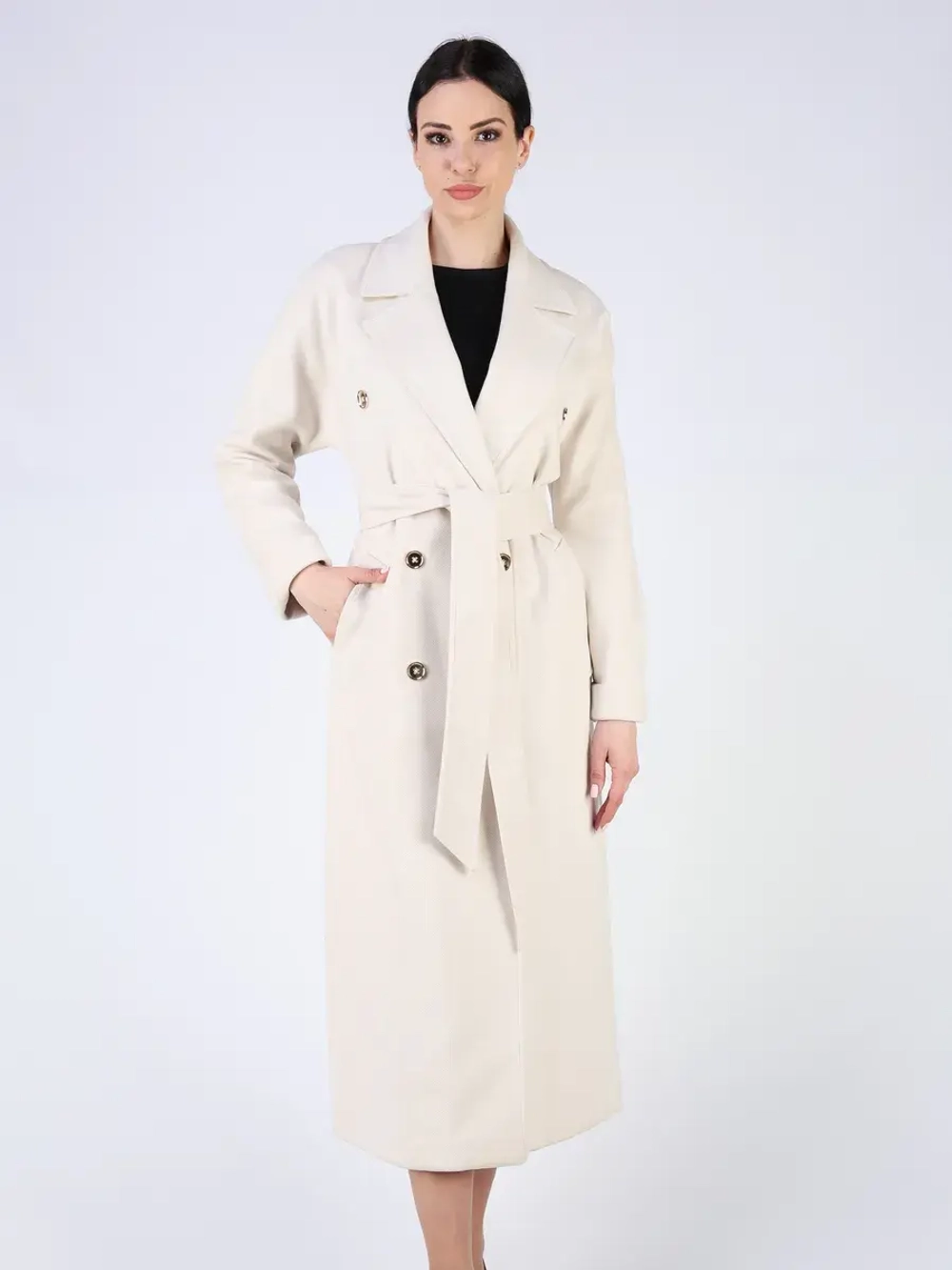 Пальто демисезонное длинное с поясом