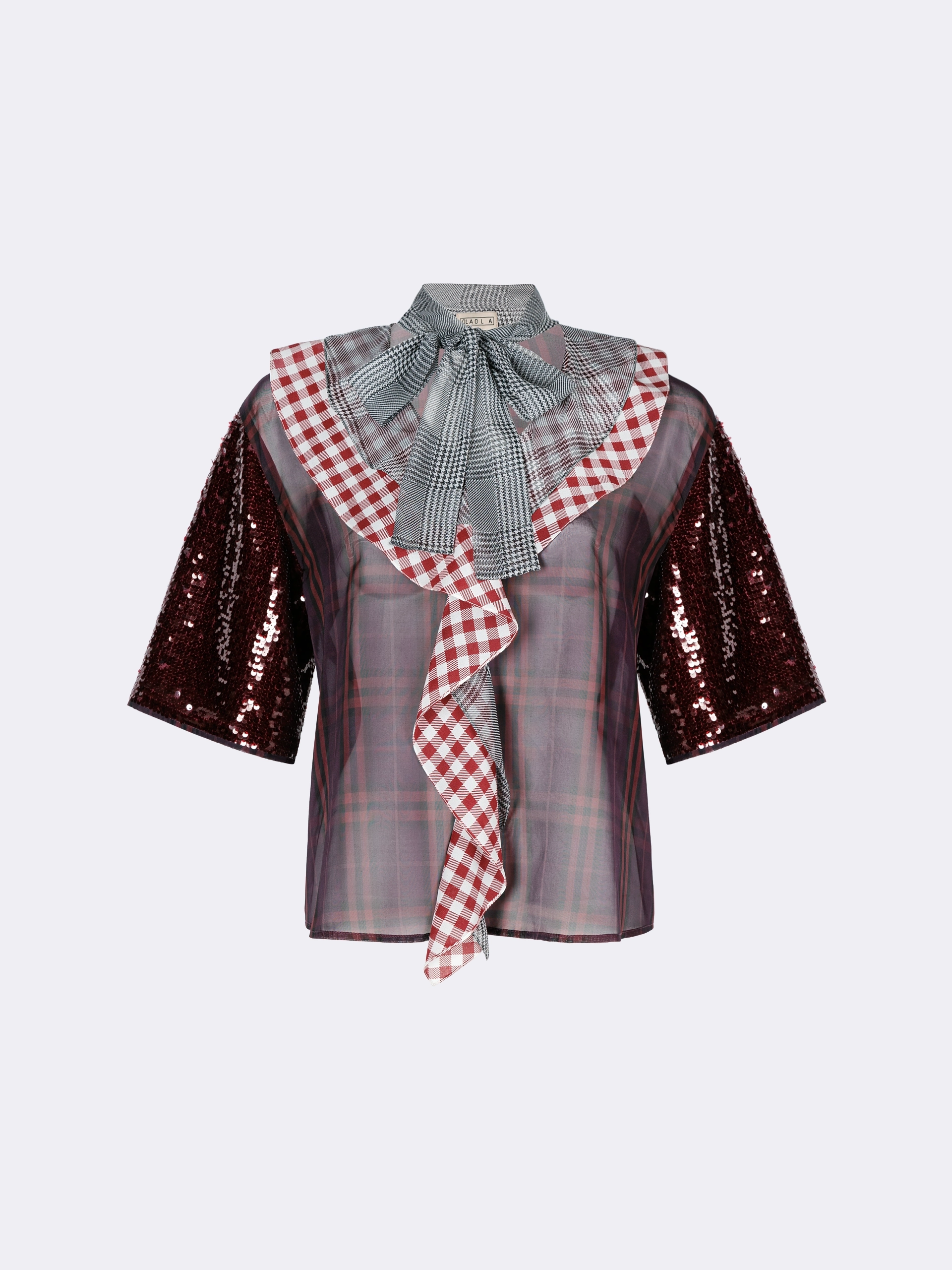 Блуза с воланами из микса клетчатых тканей OLA OLA