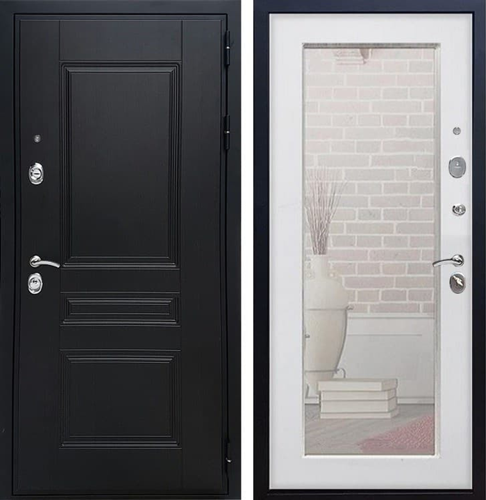 Входная металлическая дверь с зеркалом РЕКС Премиум-Н с зеркалом Пастораль (Венге / Белый ясень)