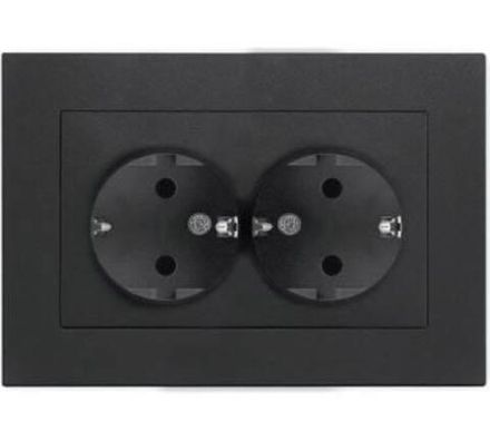 Розетка двухместная "UNIVersal" серия "Афина" с/з, с/у, 16А, 220В, графит (еврослот) (HU2330)