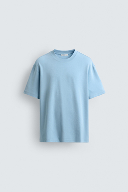ZARA ФУТБОЛКА RELAXED FIT INTERLOCK, ГОЛУБОЙ