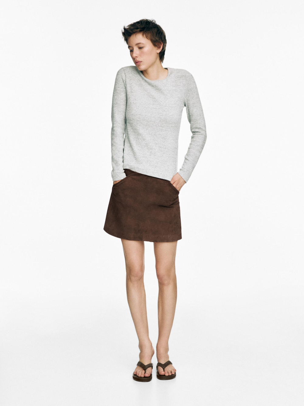 Massimo Dutti Кожаные сандалии с разделителем для пальцев ног, коричневый