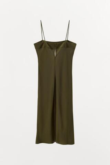 ZARA ПЛАТЬЕ МИДИ НА БРЕТЕЛЯХ ИЗ 100% ШЕЛКА, ЗЕЛЕНЫЙ