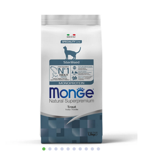 Monge Cat Monoprotein Sterilised Trout Сухой корм для стерилизованных кошек с форелью, 1,5 кг