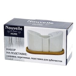 Набор для специй солонка/ перечница/ подставка для зубочисток " " на бамбуковой подставке