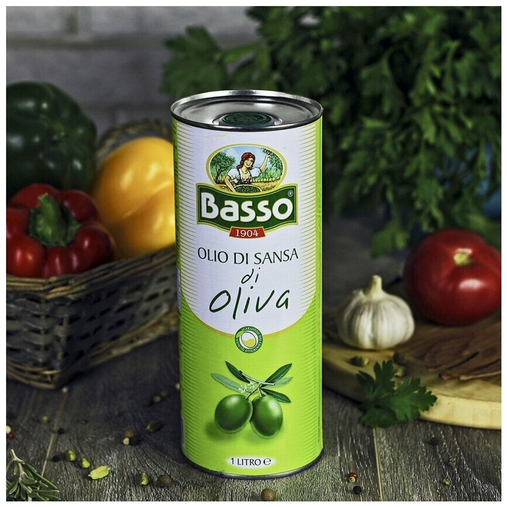 Оливковое масло BASSO Для жарки Рафинированное (Pomace) в ж/б 1 л, Италия