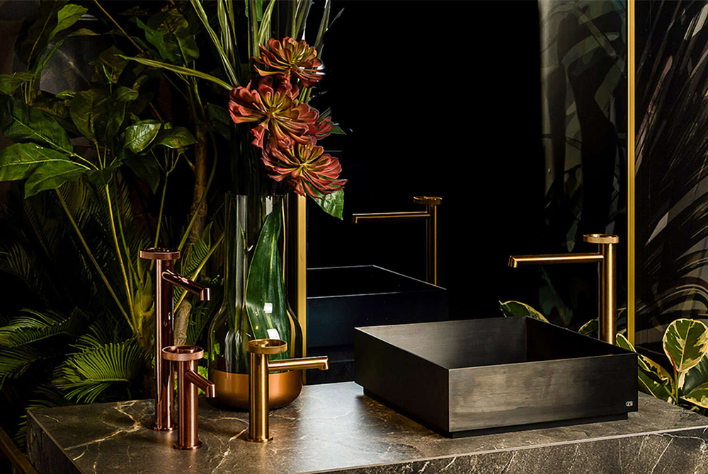 Смеситель для раковины Gessi Anello, низкий, с донным клапаном, цвет Copper Brushed PVD
