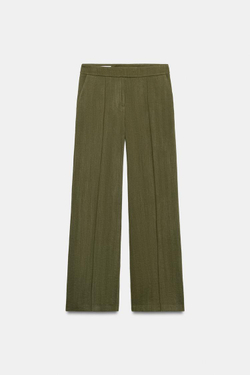 ZARA ПРЯМЫЕ БРЮКИ С ДЕКОРАТИВНОЙ СТРОЧКОЙ, ХАКИ