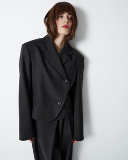 Жакет двубортный из шерсти черный