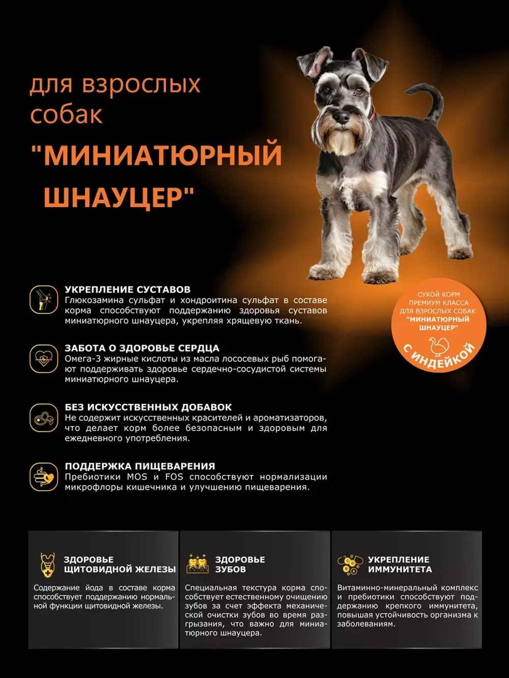 Корм сухой для собак Миниатюрный Шнауцер, индейка 2,5 кг