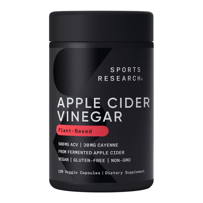 Яблочный уксус с кайенским перцем 500 мг, Apple Cider Vinegar 500 mg, Sports Research, 120 капсул