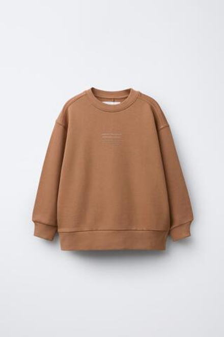 ZARA ОДНОТОННАЯ ТОЛСТОВКА С РЕЛЬЕФНОЙ НАДПИСЬЮ, КОРИЧНЕВЫЙ