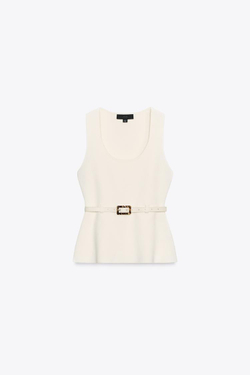 ZARA ТРИКОТАЖНЫЙ ТОП С РЕМНЕМ, ЭКРЮ