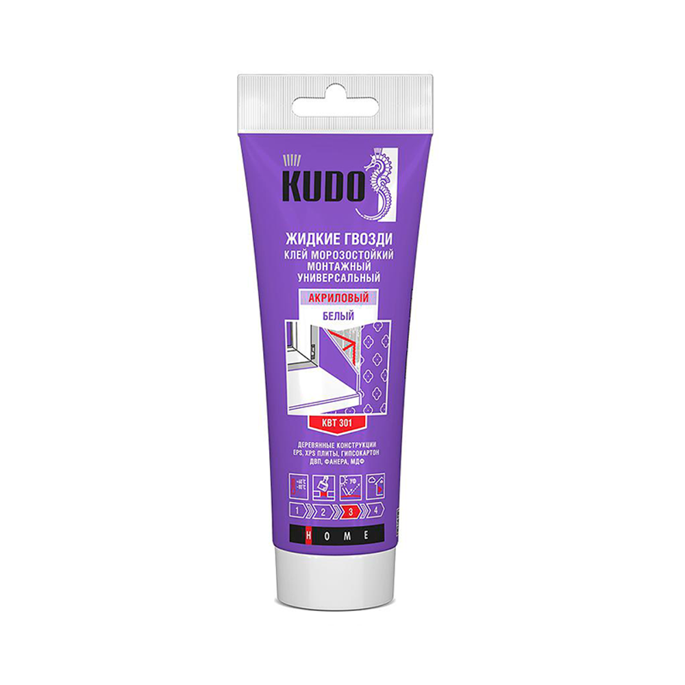 Клей KUDO монтажный 'Жидкие гвозди' универсальный на акриловой основе морозостойкий белый 200 мл