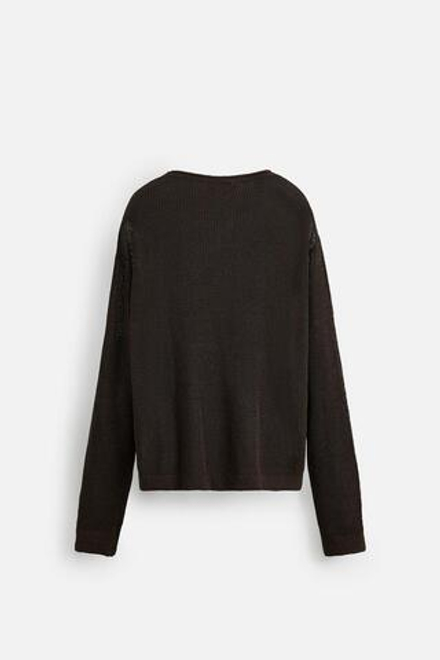 ZARA СВИТЕР ИЗ ЛЬНЯНОЙ СМЕСОВОЙ ТКАНИ С РЕЛЬЕФНЫМ УЗОРОМ, КОРИЧНЕВЫЙ