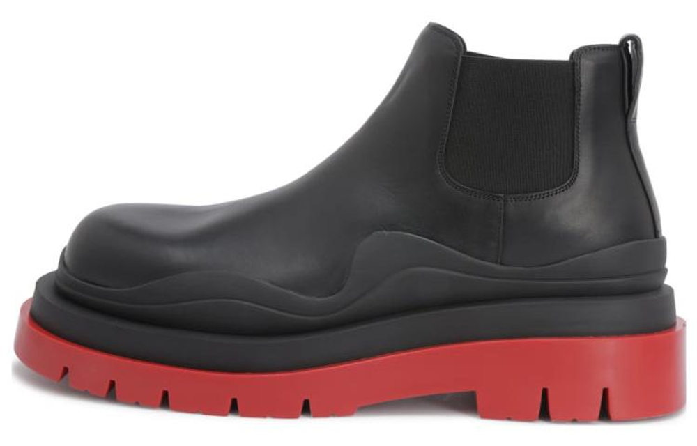 Bottega Veneta Leather Tire Chunky Sole Ankle Chelsea Boot Black Red