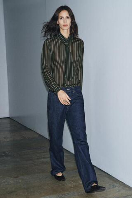 ZARA ДЖИНСЫ ZW COLLECTION ПРЯМОГО КРОЯ С ВЫСОКОЙ ПОСАДКОЙ, СИНИЙ