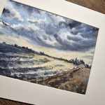 Картина акварельная авторская в паспарту 21х30 см на стену для интерьера "Город у воды"