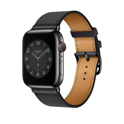 Apple Watch Series 8 Hermes 45mm, черный корпус, классический кожаный черный ремешок