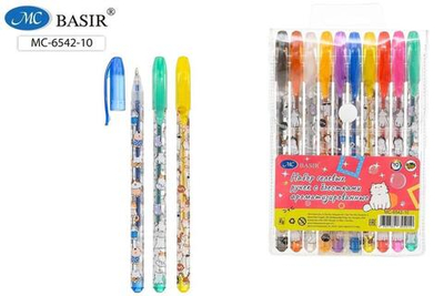 Набор гелевых ручек 10 цветов, ароматизированные, с блёстками "КОТЫ" (Басир),