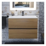 Тумба с раковиной Uperwood Barsa 70 см, раковина белая, подвесная тумба черная/дуб сонома
