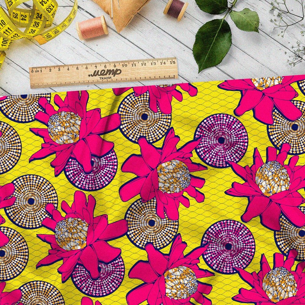 Ткань бифлекс яркие абстрактные круги цветы
