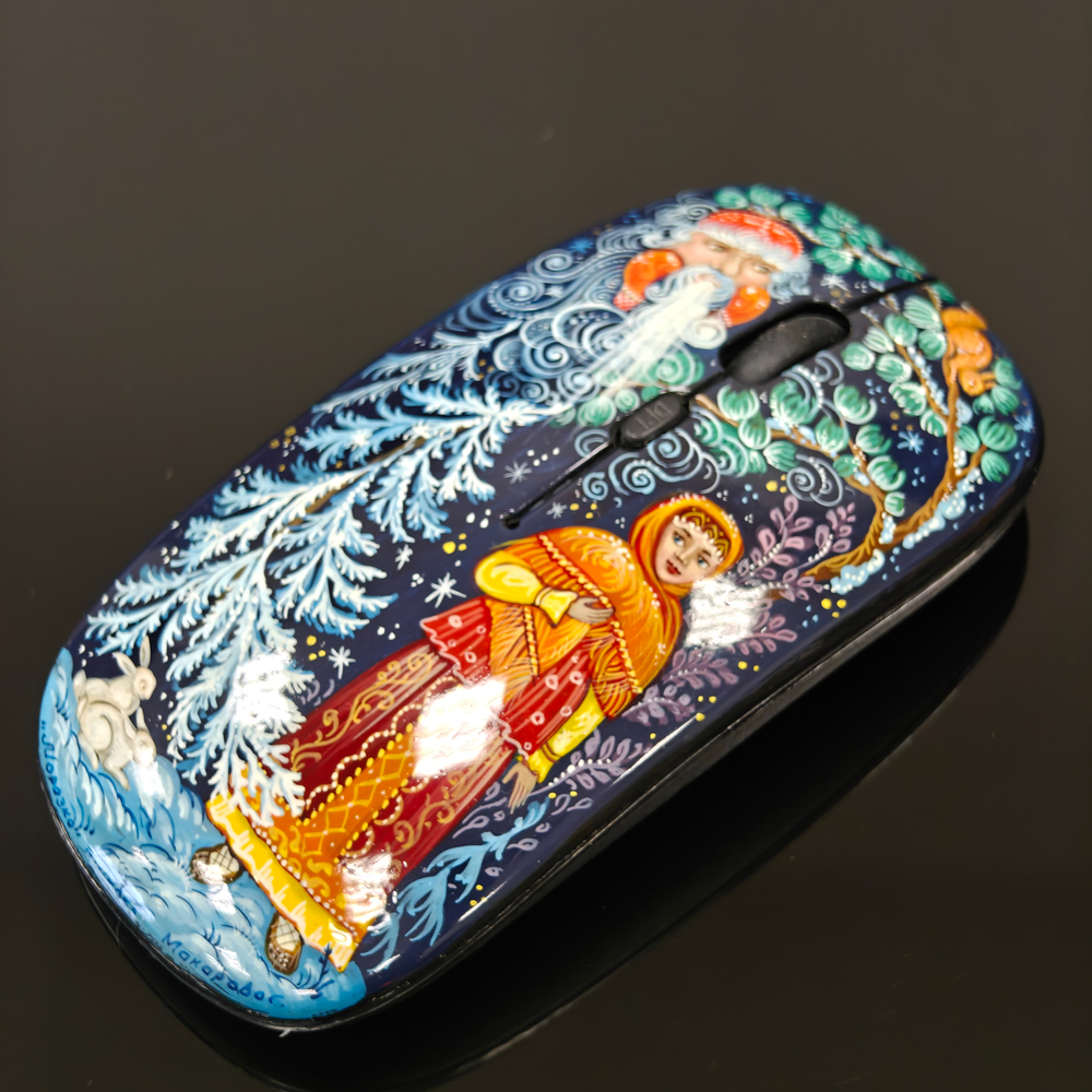 Мышь беспроводная, с ручной росписью Палех "Морозко"