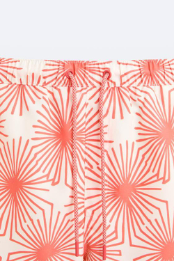 ZARA ПЛАВКИ КЛАССИЧЕСКОГО КРОЯ С ЦВЕТОЧНЫМ ПРИНТОМ, ОГНЕННО-КОРАЛЛОВЫЙ