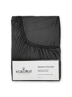 Сатиновая простынь на резинке EcoCotton 180х200 | темно-серая