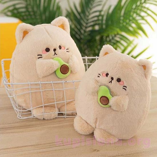 Мягкая игрушка Котик с авокадо, 30 см