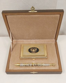 Набор "Гербовый"  (Златоуст) №21 визитница (Златоуст), ручка