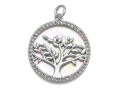 12200-р Подвеска «Дерево Счастья», 22мм, перламутр, фианиты, родий