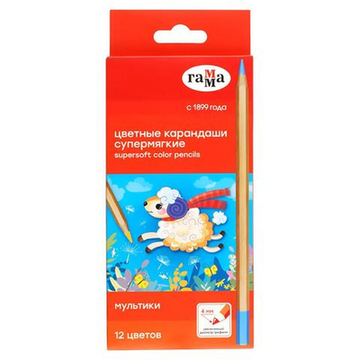Карандаши 12цв. 4,0мм. супермягкие, заточен. "Мультики" (Гамма)