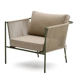 Уличное кресло Zivia из веревки цвета экрю и стали зеленого цвета