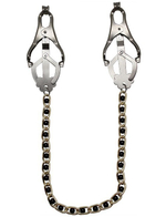 Мощные зажимы для груди с золотистой цепочкой с черными бусинками (Цвет: серебряный, золотистый, черный)