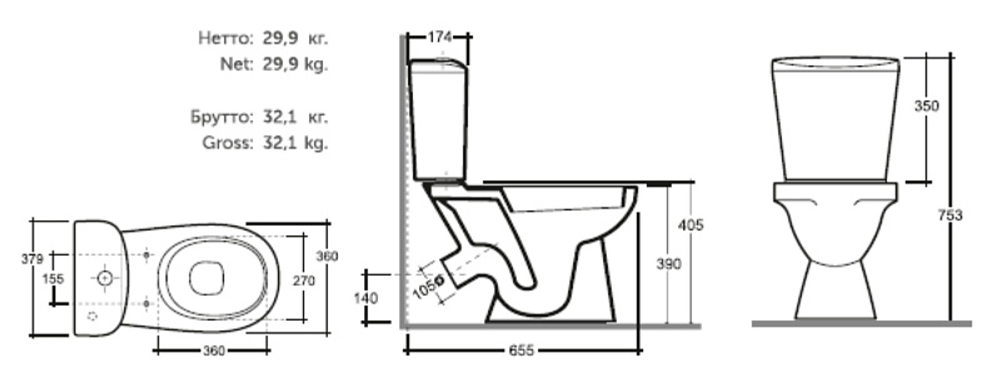 Унитаз-компакт КЕРАМИН Лаго Жесткое сиденье Алкапласт белый с1 (CS00077199)
